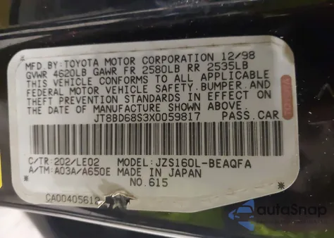 1999 Lexus Gs 300 z USA, uszkodzony, nr VIN JT8BD68S3X0059817